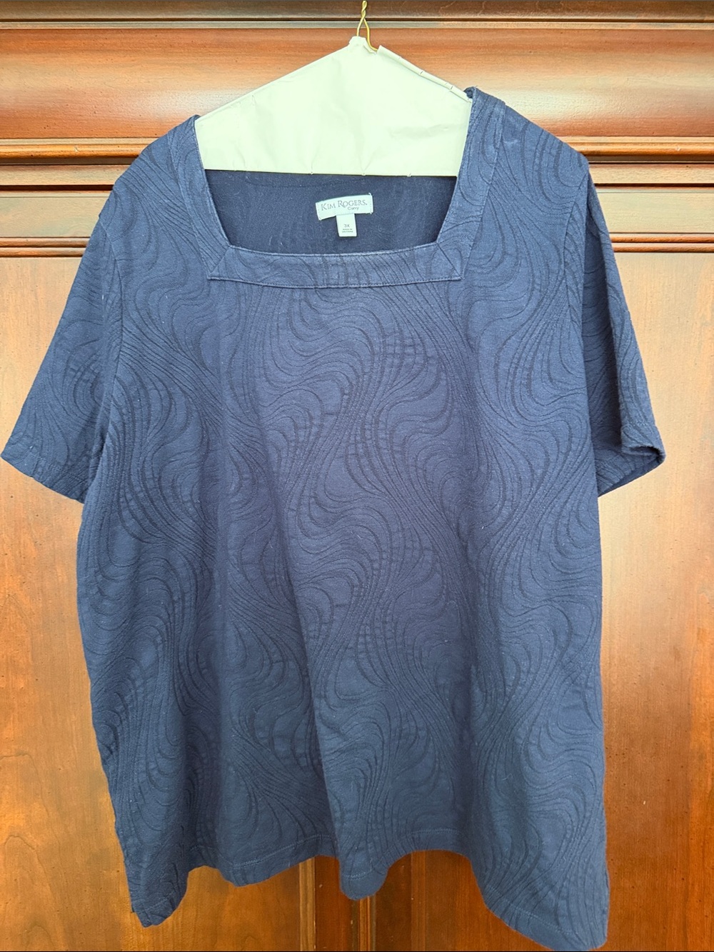 Kim Rogers Navy Short-Sleeve Textured Square-Neck Tee
